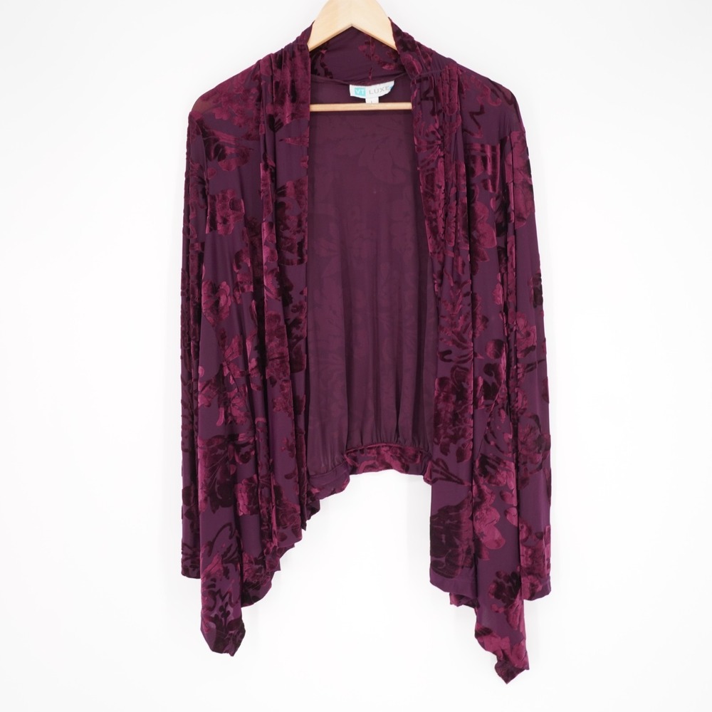 VT Luxe Burnout Velvet Open Front Kimono Cardigan Large Purple Whimsigoth Boho